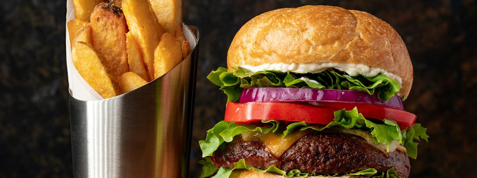 Butter-toasted burger with melted cheese