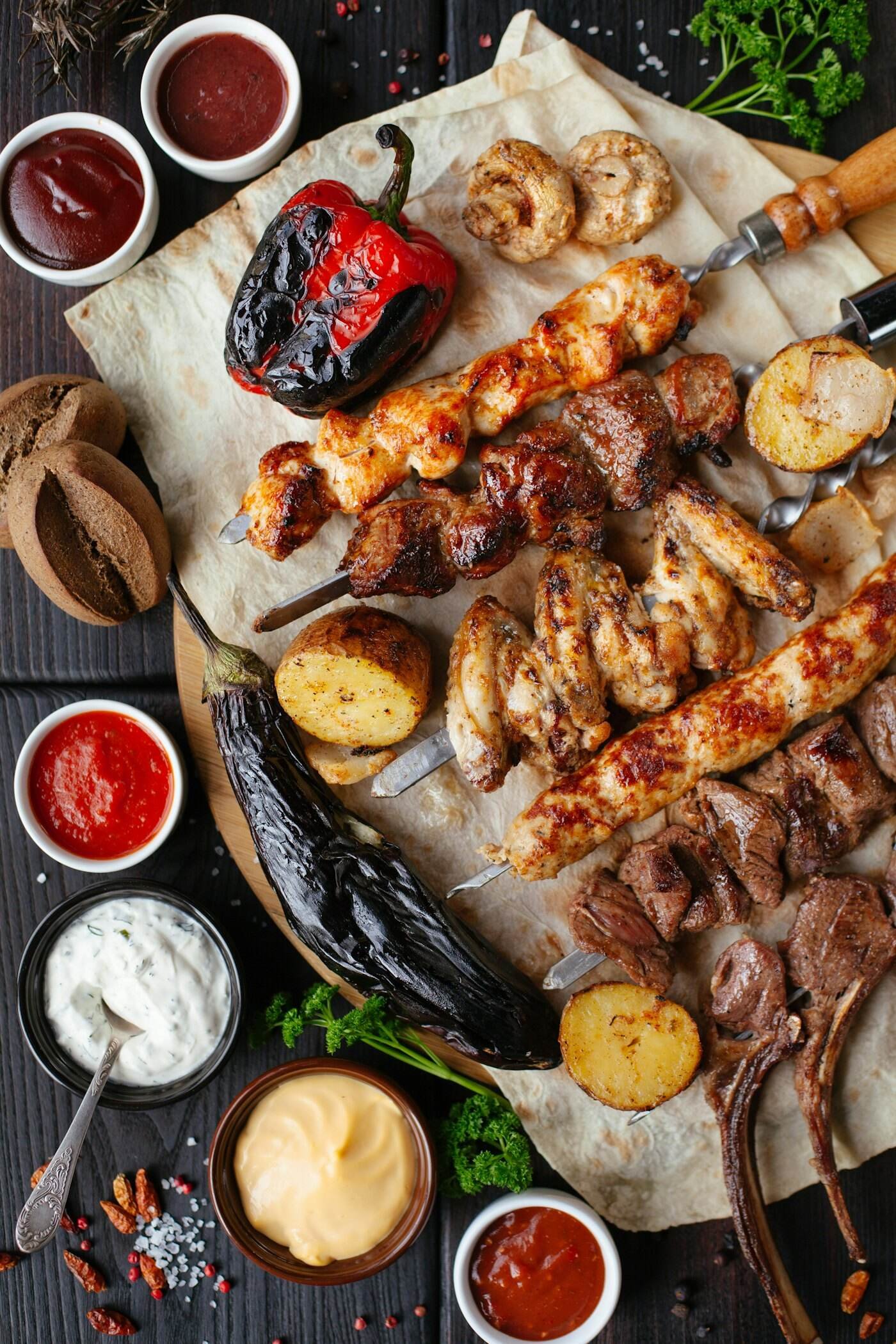 Buffet line with hot dishes